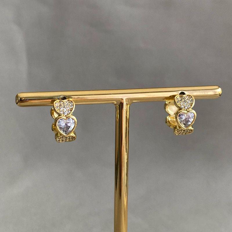 BRINCO ARGOLINHA COM CORAÇÃO CRAVEJADO/ZIRCONIA/LISO