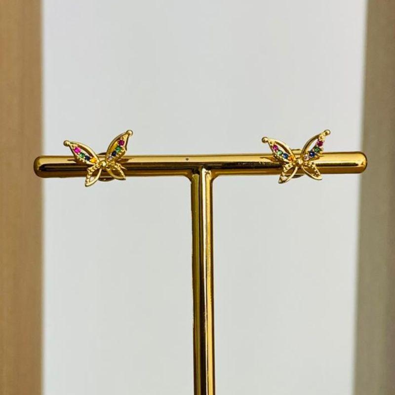 BRINCO BORBOLETA CRAVEJADA COLORIDA