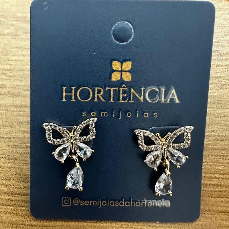 BRINCO BORBOLETA GOTA ZIRCONIA