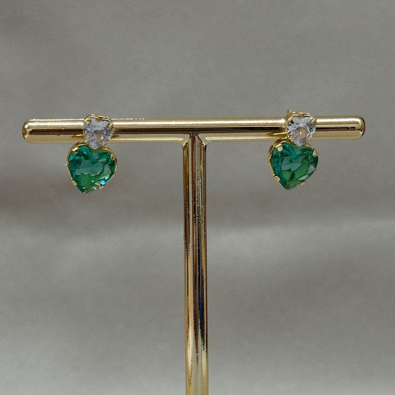 BRINCO CORAÇÃO 8MM TURMALINA E CORAÇÃO CRISTAL 5MM