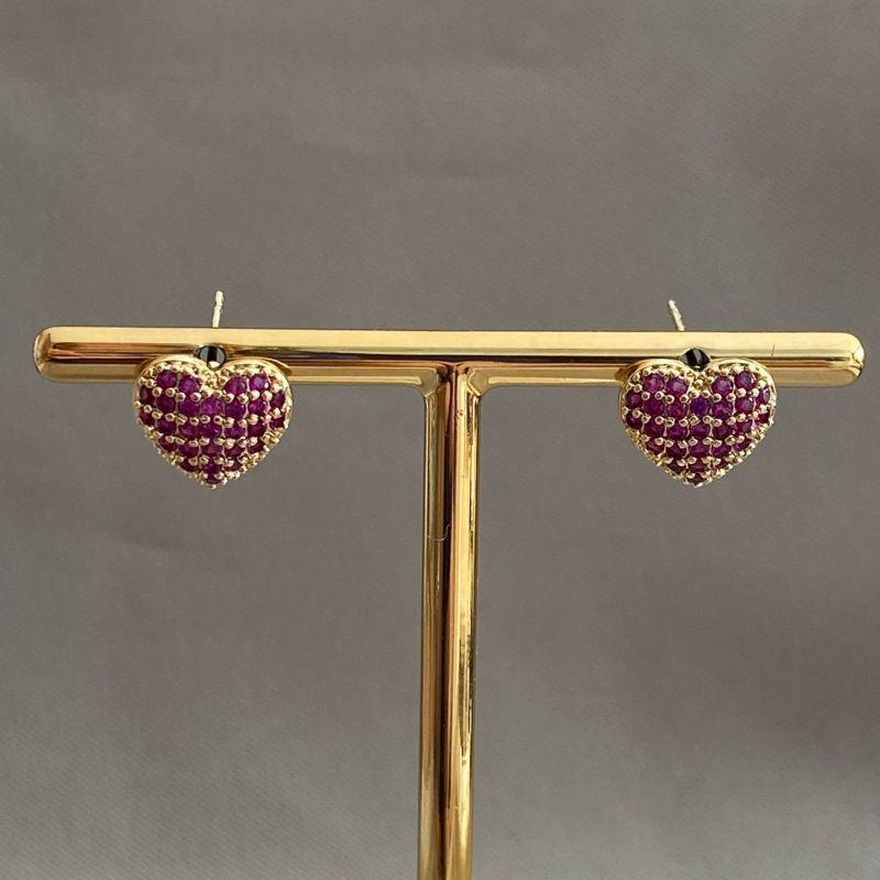 BRINCO CORAÇÃO CRAVEJADO ZIRCONIA ROSA