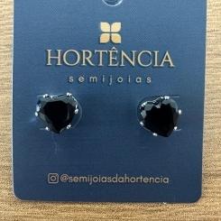 BRINCO DE ZIRCONIA PRETA CORAÇÃO 8MM