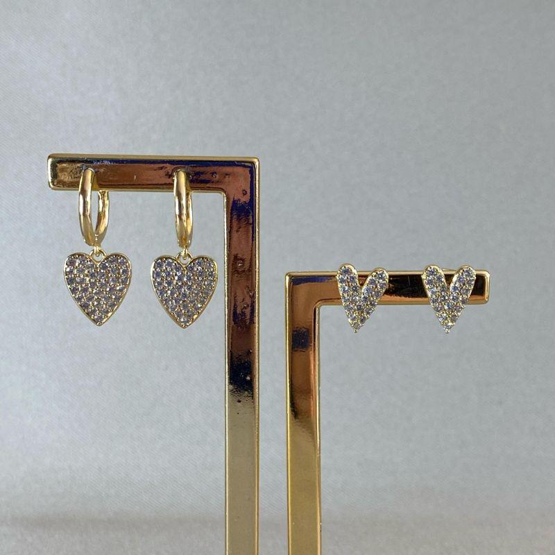 BRINCO DUPLA ARGOLA CORAÇÃO/ CORAÇÃO CRAVEJADO