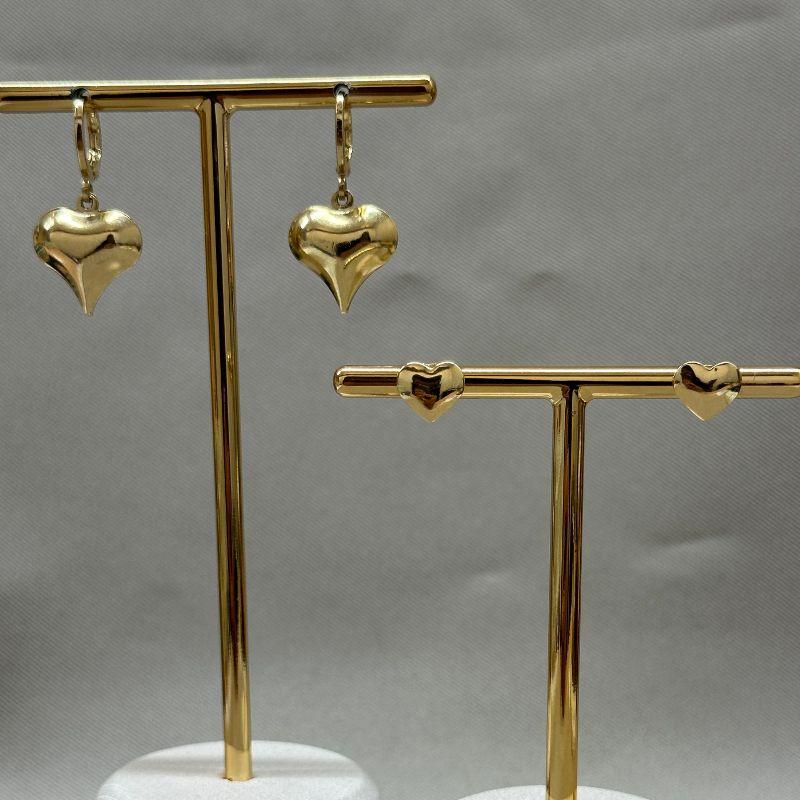 BRINCO DUPLA ARGOLINHA CORAÇÃO/CORAÇÃO ABAULADO