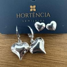 BRINCO DUPLA ARGOLINHA CORAÇÃO/CORAÇÃO ABAULADO