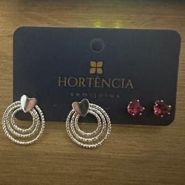 BRINCO DUPLA CIRCULOS CORAÇÃO/ZIRCONIA CORAÇÃO