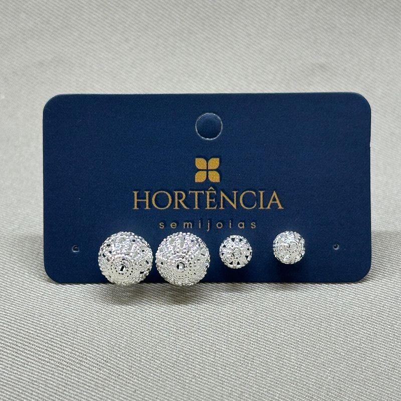 BRINCO DUPLA DE BOLINHAS VAZADA TRABALHADA RENDA 6/10 MM
