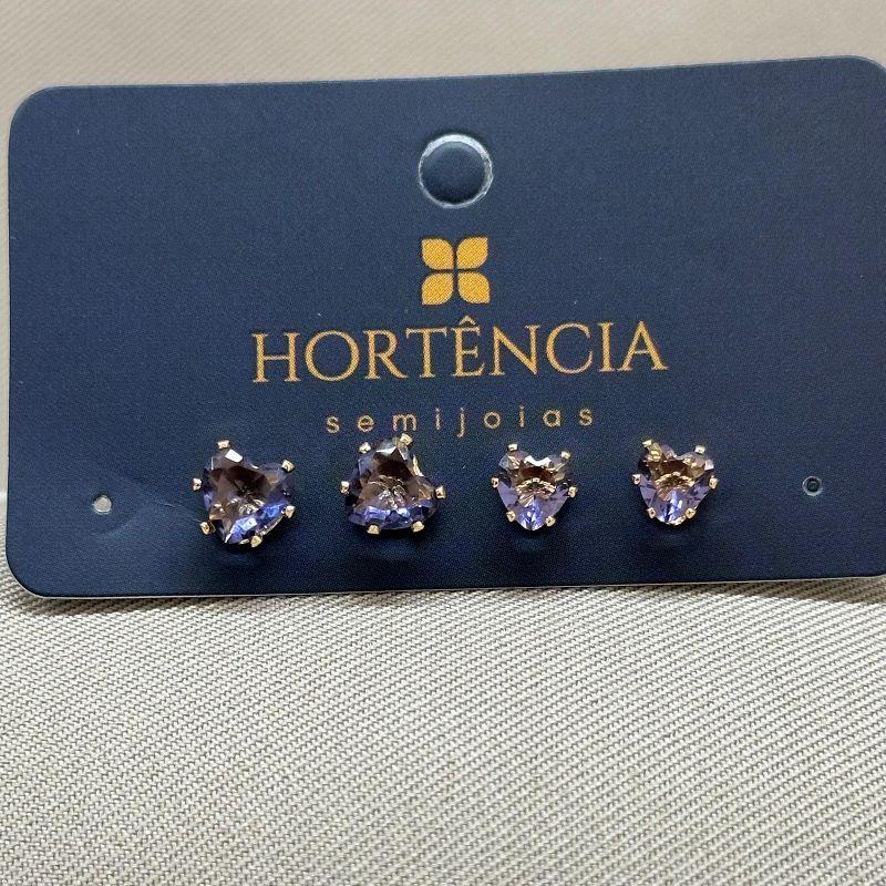 BRINCO DUPLA DE CORAÇÃO EM ZIRCONIA TANZANITE