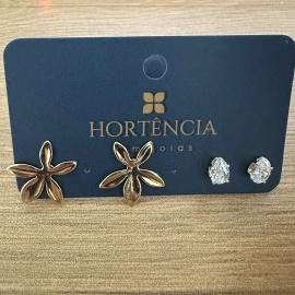 BRINCO DUPLAFLOR PEQUENA LISA/GOTA ZIRCONIA 4MM