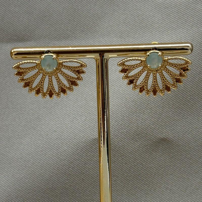 BRINCO FLOR COM PEDRA VERDE CLARO