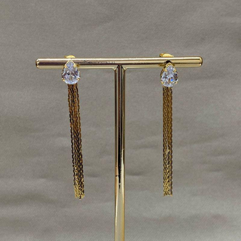 BRINCO FRANJA 50MM E GOTA EM ZIRCONIA CRISTAL 6*8MM