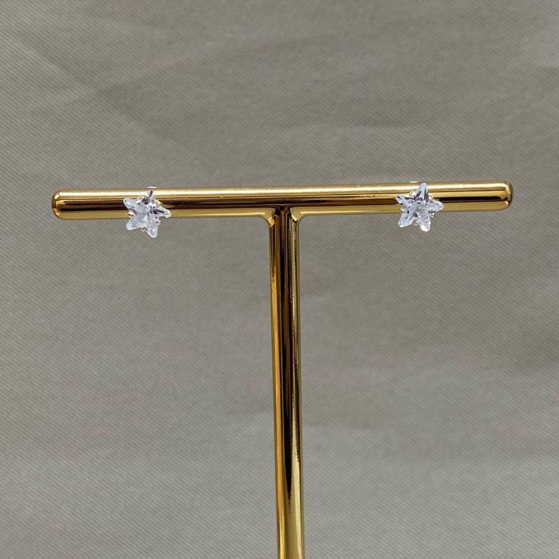BRINCO SOLITARIO ESTRELA 6*6 ZIRCONIA CRISTAL