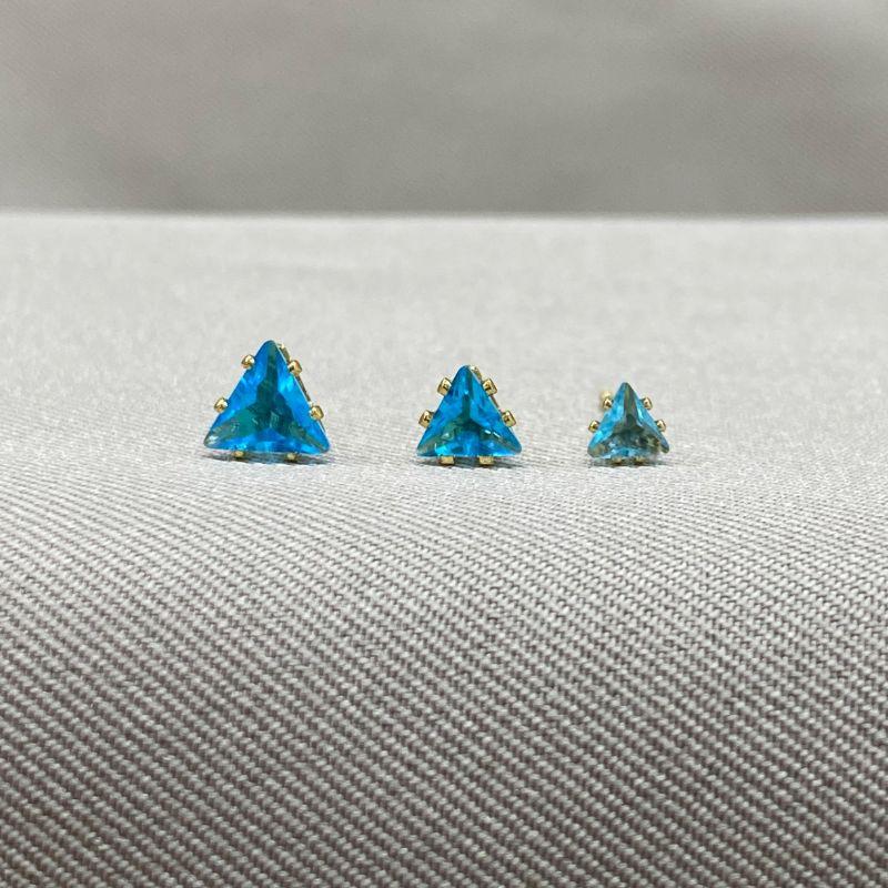 BRINCO TRIO DE TRIANGULO EM ZIRCONIA ACQUA BLUE 4/5/6MM