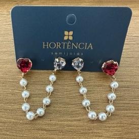 BRINCO ZIRC CORAÇÃO E PEROLAS