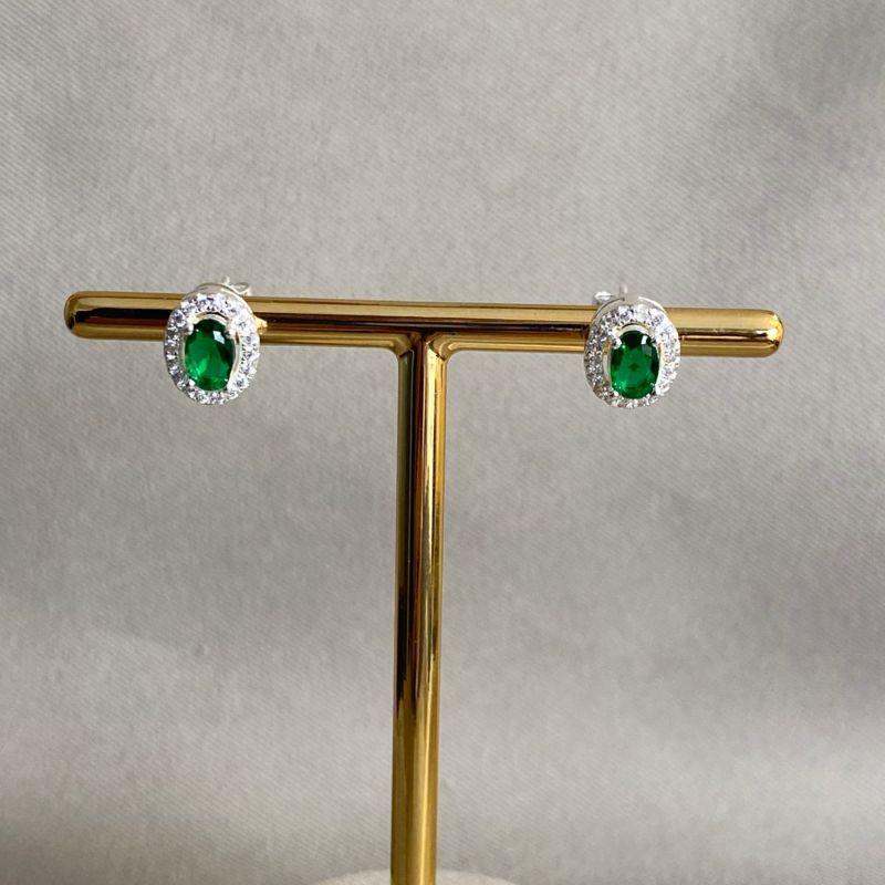 BRINCO ZIRCONIA OVAL ESMERALDA CRAVEJADA EM VOLTA