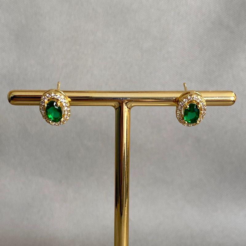 BRINCO ZIRCONIA OVAL ESMERALDA CRAVEJADA EM VOLTA