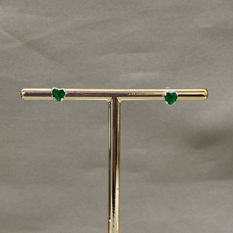 BRINCOS EM FORMATO DE CORAÇÃO 5MM E ZIRCONIA EMERALDA