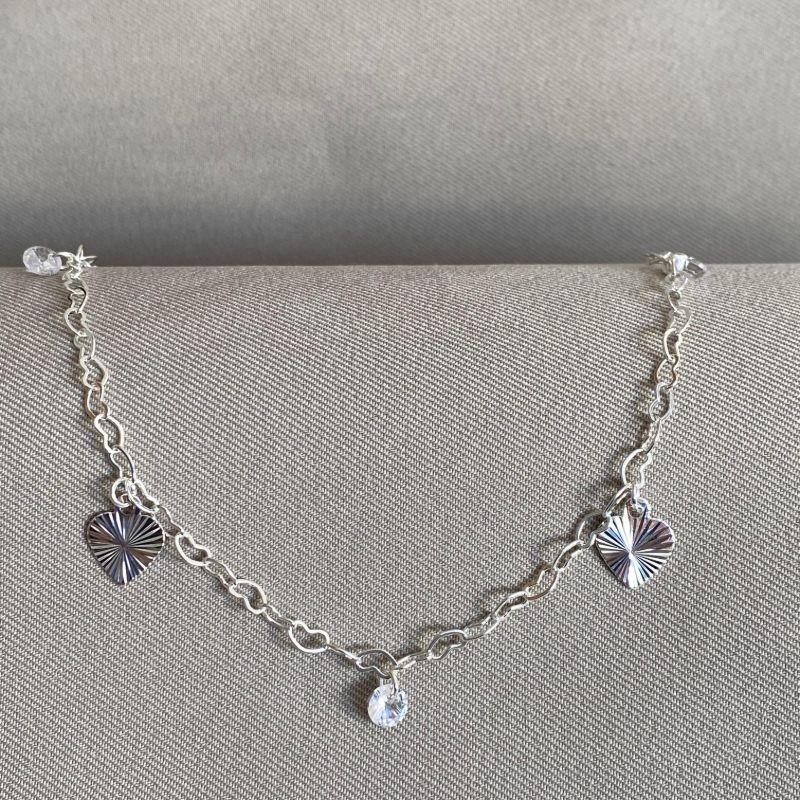 CHOCKER ELO COM CORAÇÕES DIAMANTADOS E PONTOS DE LUZ EM ZIRCONIA