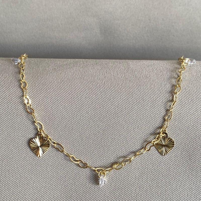 CHOCKER ELO COM CORAÇÕES DIAMANTADOS E PONTOS DE LUZ EM ZIRCONIA CRISTAL