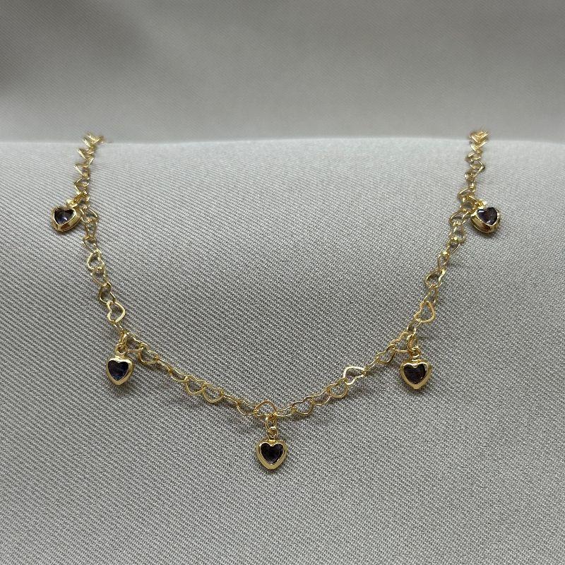 CHOCKER ELO CORAÇÃO 40CM COM CORAÇÕES TIFANI TANZANITE