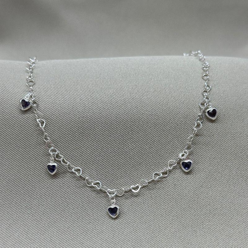 CHOCKER ELO CORAÇÃO 40CM COM CORAÇÕES TIFANI TANZANITE