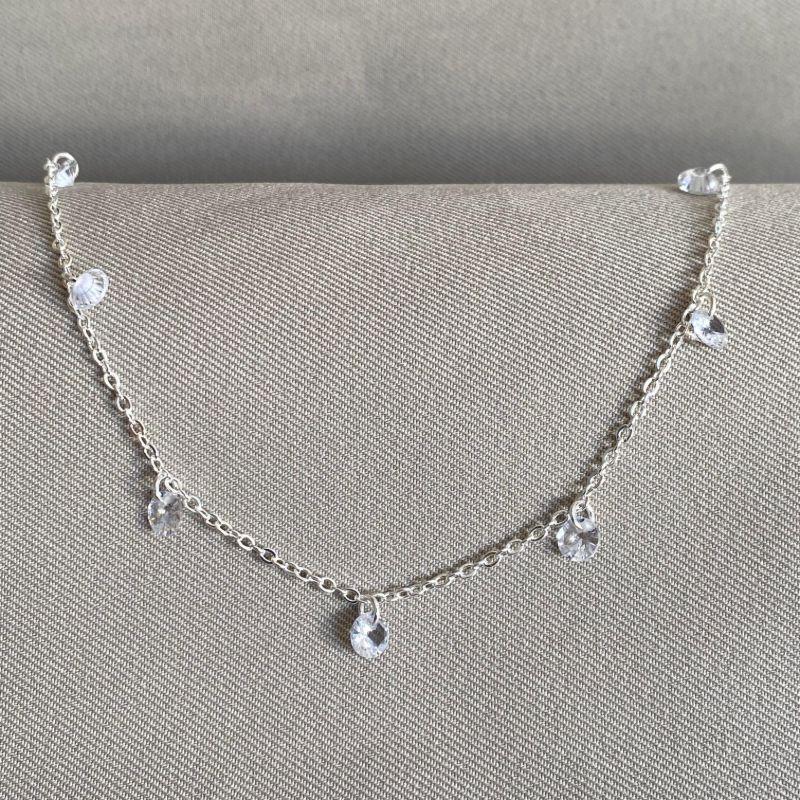 CHOCKER ELO CORAÇÃO COM CORAÇÕES DIAMANTADOS E PONTOS DE LUZ EM ZIRCONIA CRISTAL 35+10CM