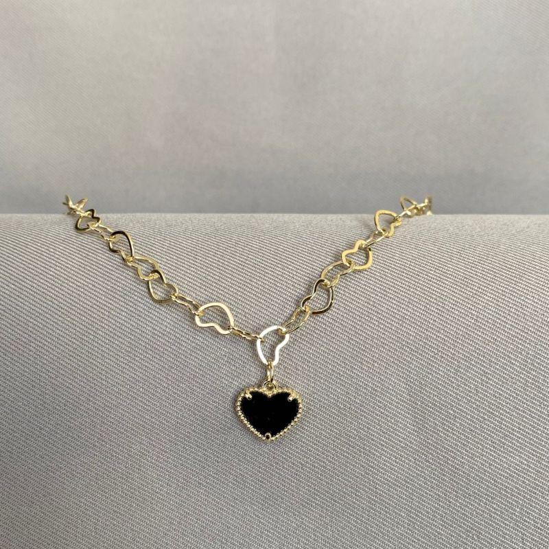 CHOCKER ELOS CORAÇÃO COM PING CORAÇÃO PEDRA PRETA