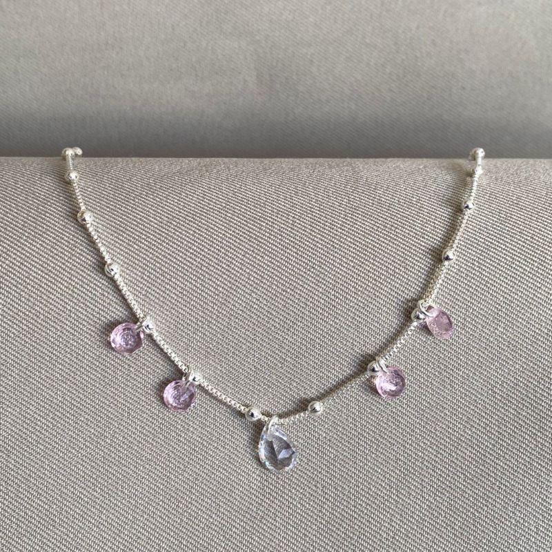 CHOCKER VENEZIANA COM BOLINHA ZIRCONIAS REDONDA ROSE E GOTA CRISTAL