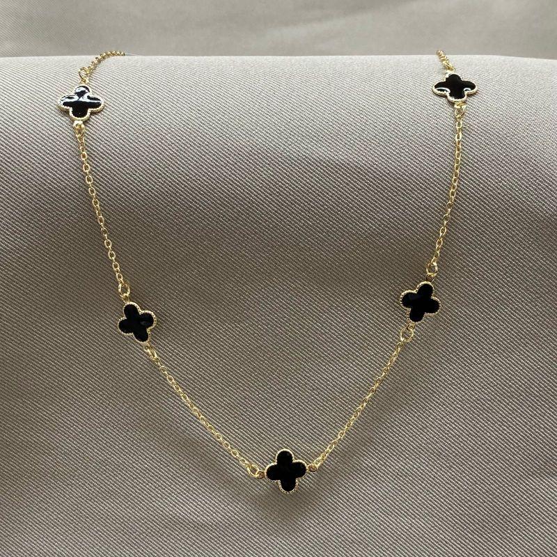 COLAR 5 TREVOS PRETO 40+5CM