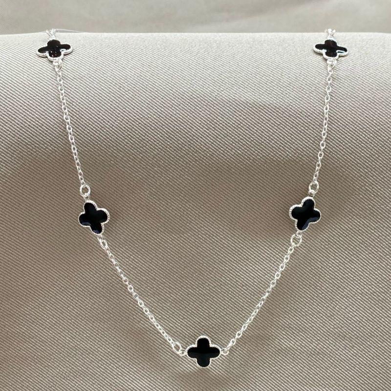 COLAR 5 TREVOS PRETO 40+5CM