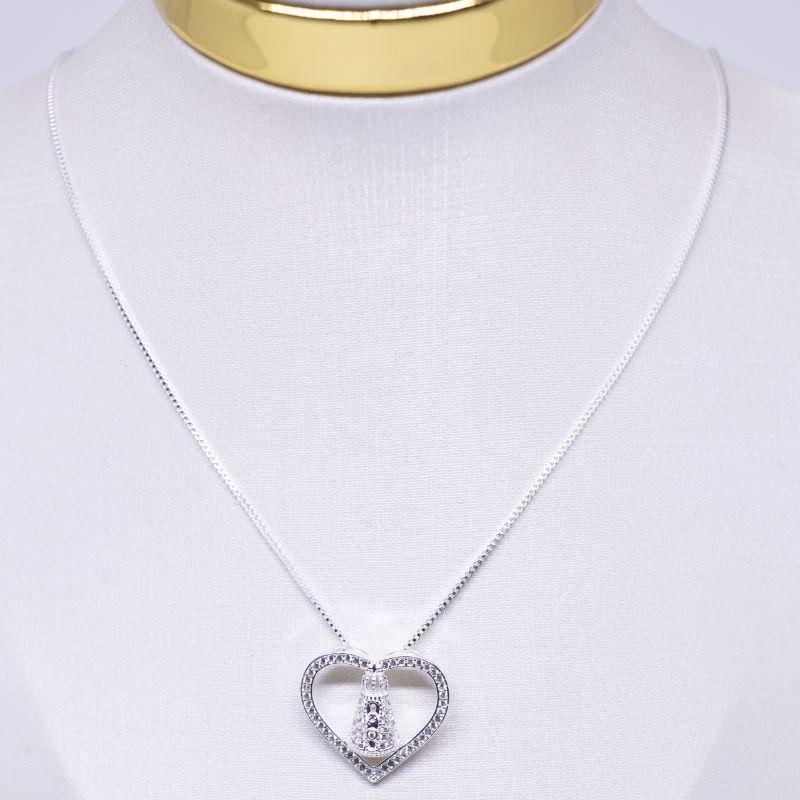 COLAR CORAÇÃO CRAVEJADO COM NOSSA SENHORA