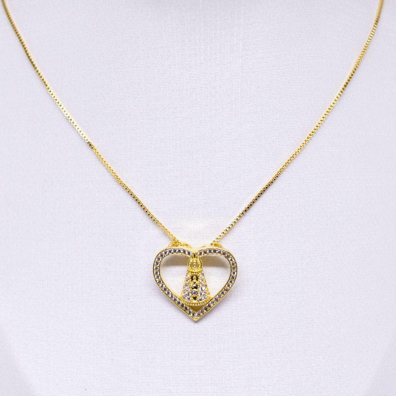 COLAR CORAÇÃO CRAVEJADO COM NOSSA SENHORA