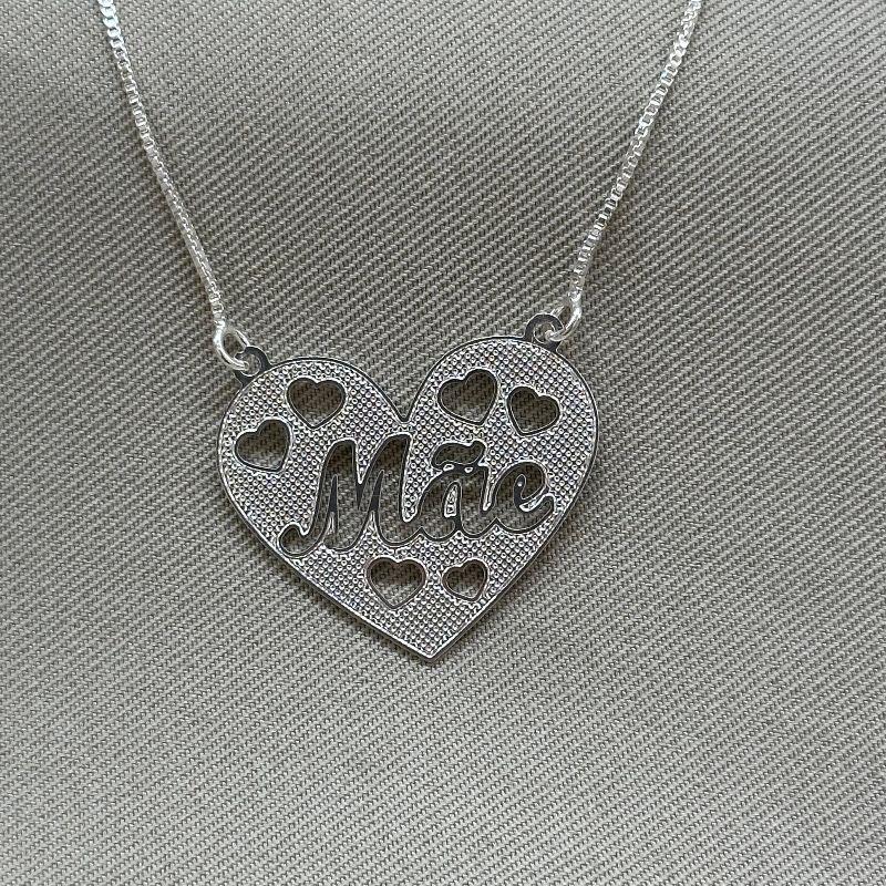 COLAR CORAÇÃO MÃE E CORAÇÃO VAZADOS