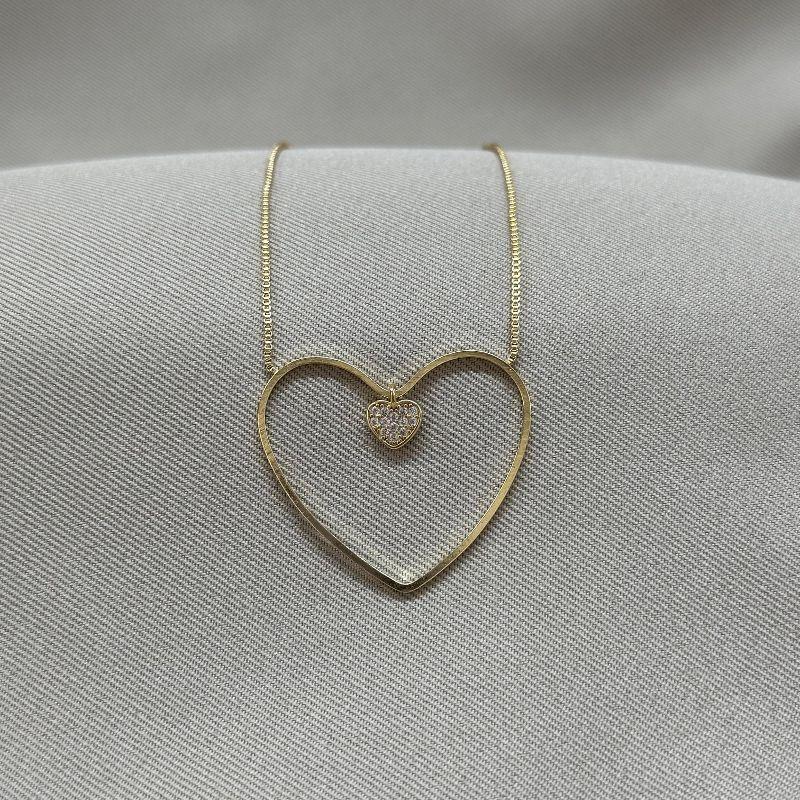 COLAR CORAÇÃO VAZADAO E CORAÇÃO CRAVEJADO