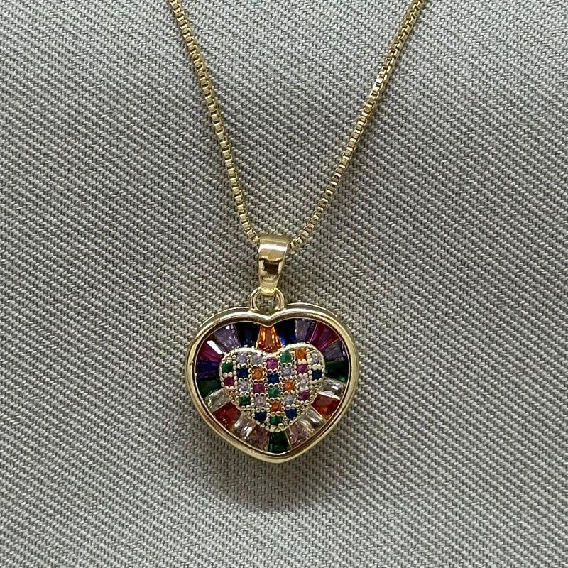 COLAR CORAÇÃO ZIRCÔNIAS COLORIDAS