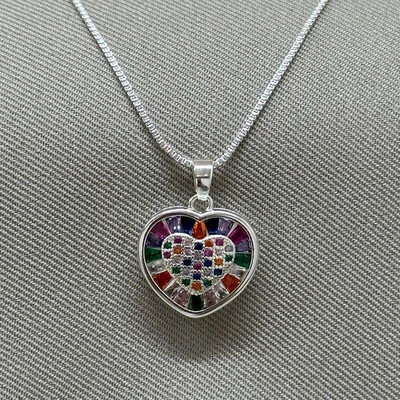 COLAR CORAÇÃO ZIRCÔNIAS COLORIDAS