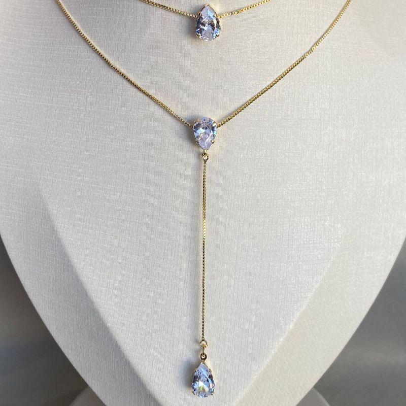 COLAR DUPLO COM 3 ZIRCONIAS GOTA