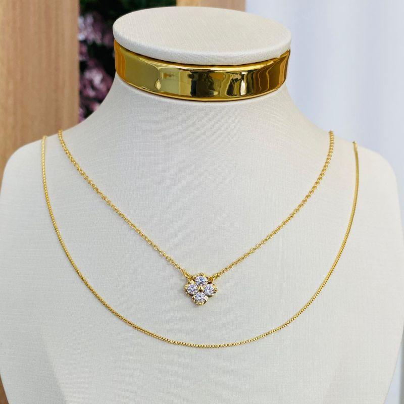 COLAR DUPLO TREVO ZIRCONIAS