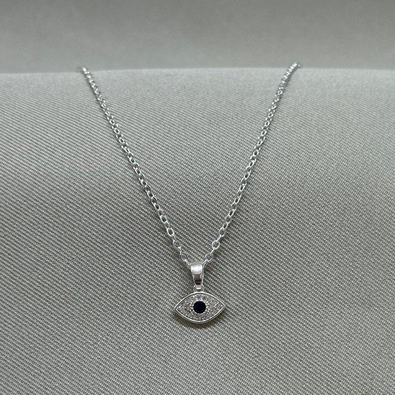 COLAR ELO CADEADO 40+5CM COM PINGENTE OLHO GREGO CRAVEJADO MICROZIRCONIAS