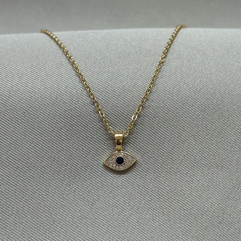 COLAR ELO CADEADO 40+5CM COM PINGENTE OLHO GREGO CRAVEJADO MICROZIRCONIAS