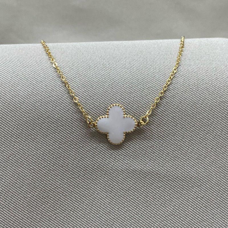 COLAR ELO CADEADO TREVO BRANCO