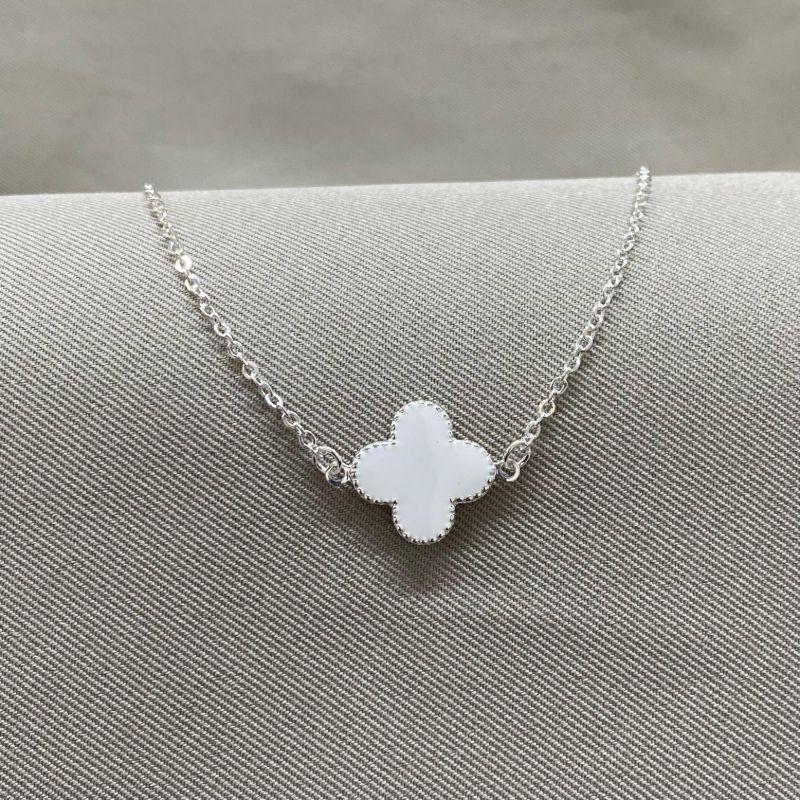 COLAR ELO CADEADO TREVO BRANCO