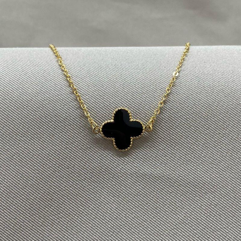 COLAR ELO CADEADO TREVO PRETO