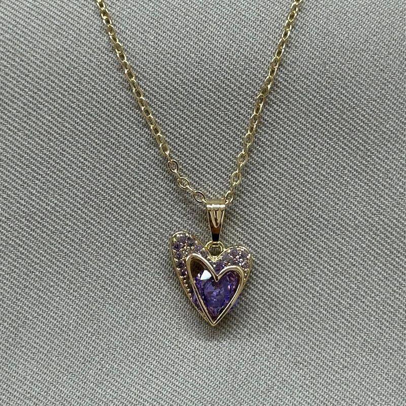 COLAR ELO PINGENTE CORAÇÃO LILAS