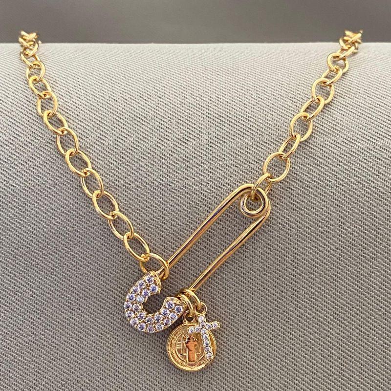 COLAR ELOS COM ALFINETE SÃO BENTO E CRUZ