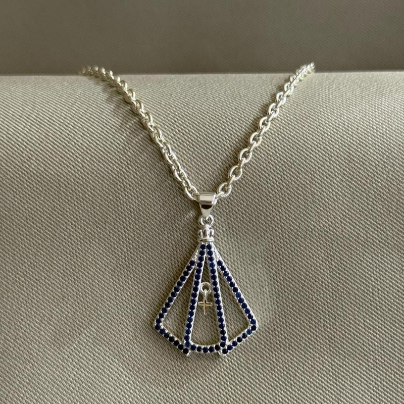 COLAR ELOS COM PINGENTE NOSSA SENHORA CRAVEJADO AZUL