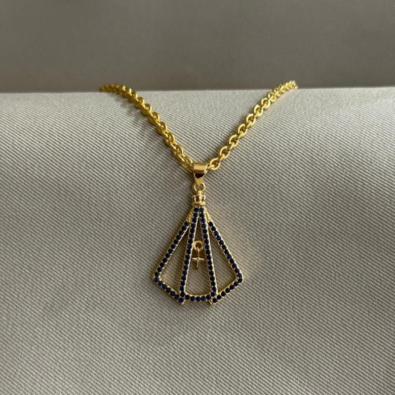 COLAR ELOS COM PINGENTE NOSSA SENHORA CRAVEJADO AZUL