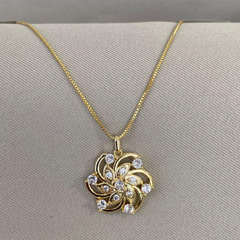 COLAR FLOR COM ZIRCONIA CRISTAL