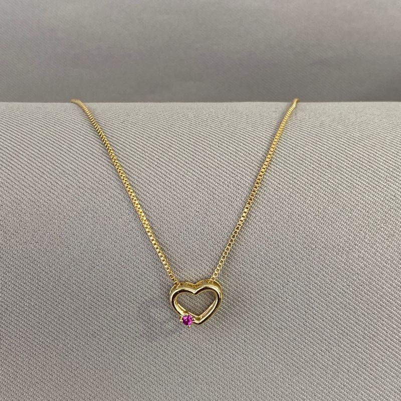 COLAR INFANTIL CORAÇÃO COM ZIRCONIA PINK