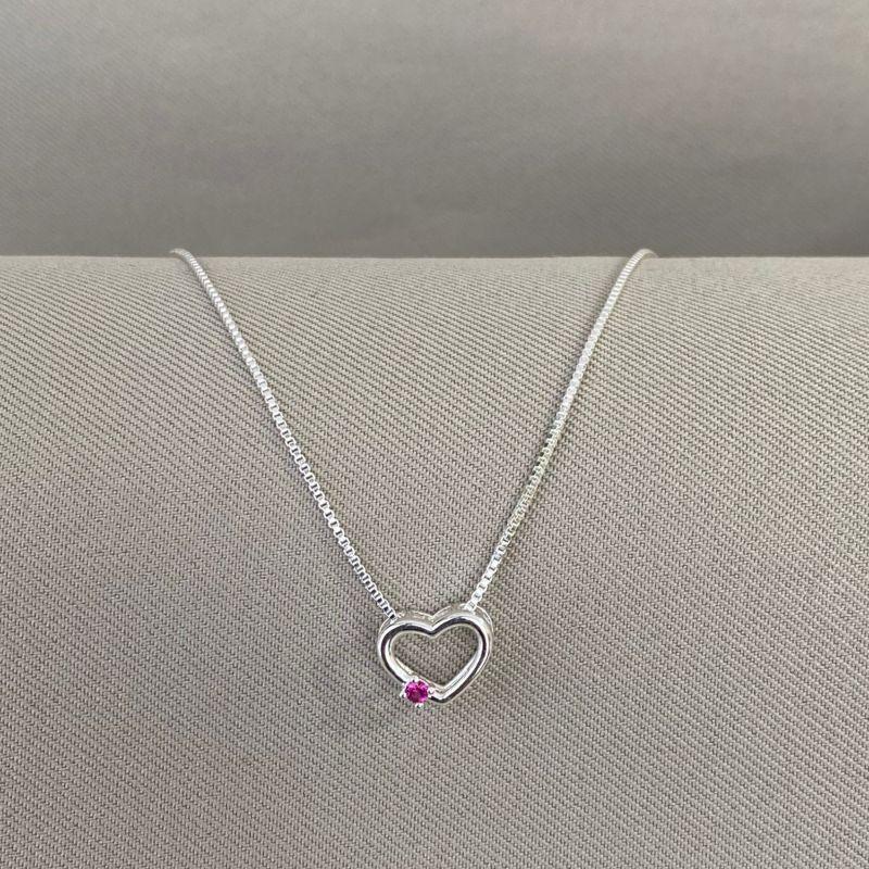 COLAR INFANTIL CORAÇÃO COM ZIRCONIA PINK